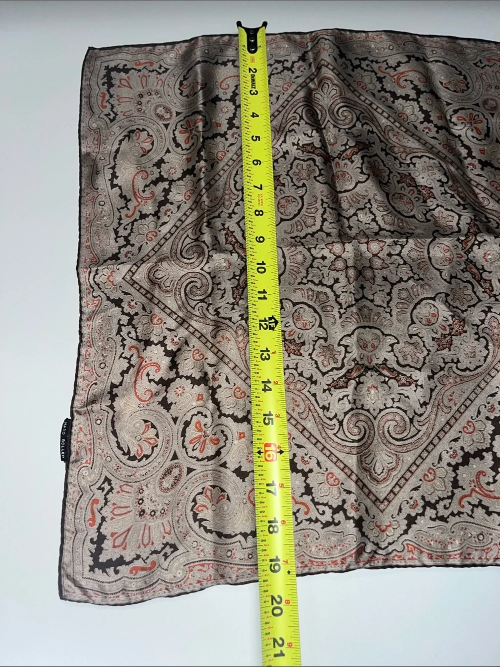 Source Unknown Taupe and Coral Paisley Square Silk Scarf